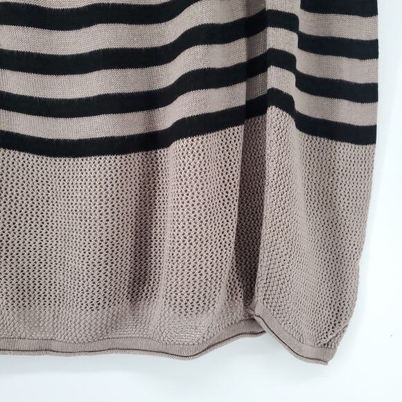 525america Classic Raglan Beige and Black Stripe Loose Knit Semi Sheer Sweater S - Picture 6 of 11